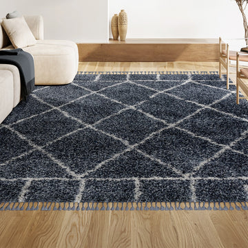 Mercer Shag Plush Tassel Moroccan Geometric Trellis Area Rug